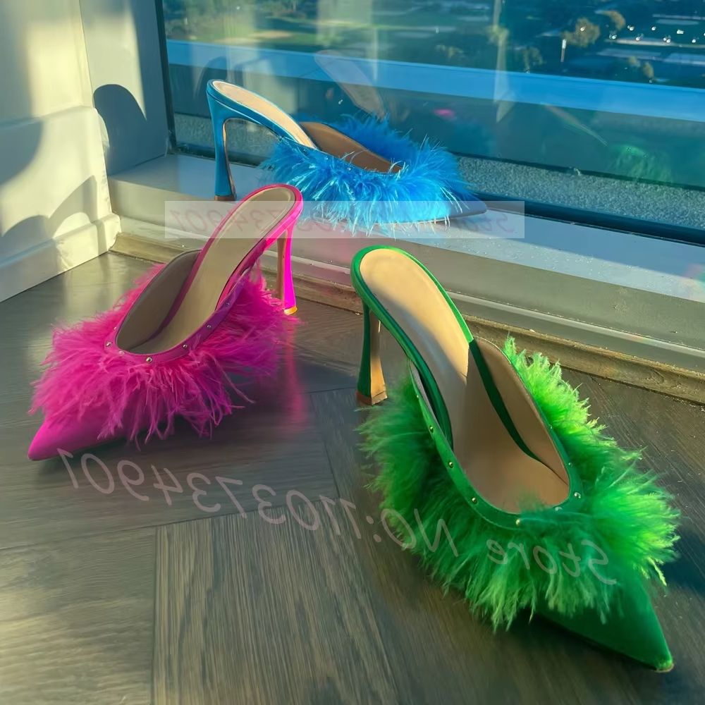 Fluffy Ostrich Feathers Heeled - Court Heel Pointed review and price
